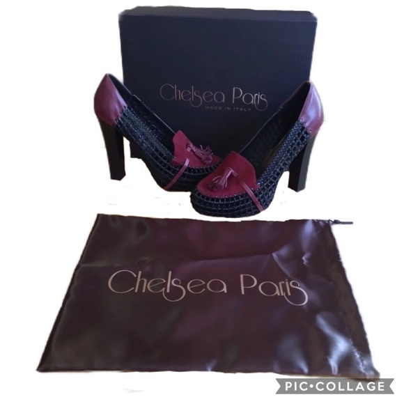 Chelsea Paris DESIGNER LEATHER Red/Black Heels 38 - Picture 12 of 13